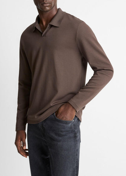 Milano Pima Cotton-Blend Johnny-Collar Shirt in Long Sleeve MISSION | VINCE Men