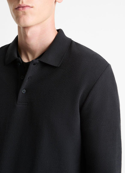 Basket-Weave Cotton Long-Sleeve Polo Shirt in Henleys & Polos COASTAL BLUE | VINCE Men