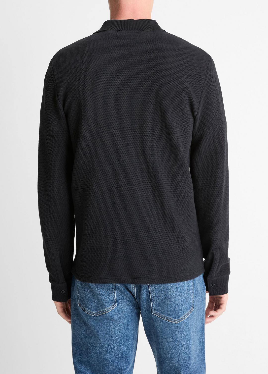 Basket-Weave Cotton Long-Sleeve Polo Shirt in Henleys & Polos COASTAL BLUE | VINCE Men