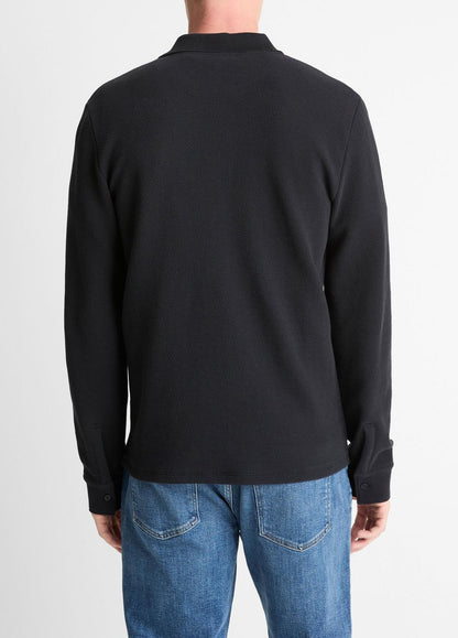 Basket-Weave Cotton Long-Sleeve Polo Shirt in Henleys & Polos COASTAL BLUE | VINCE Men