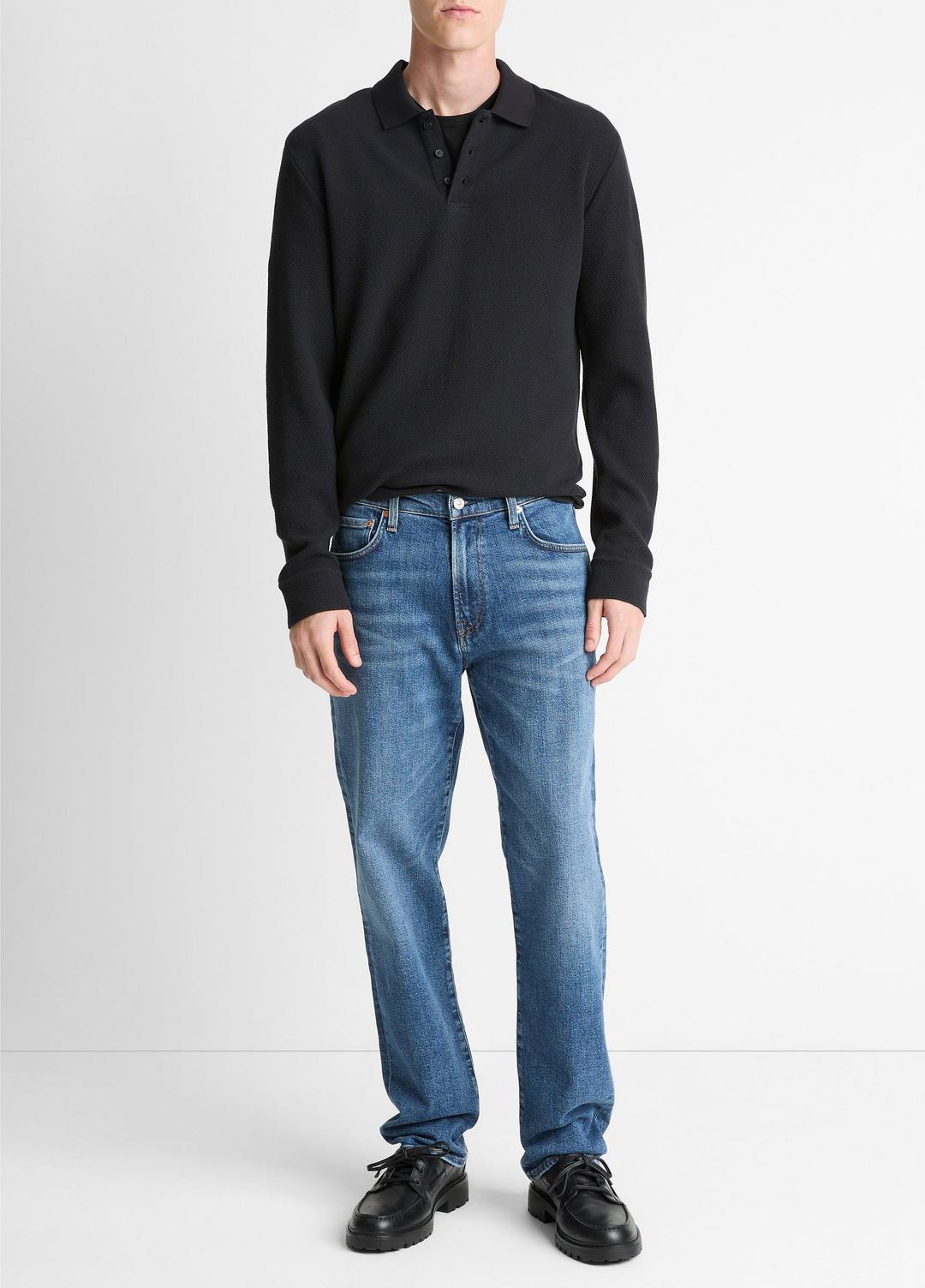 Basket-Weave Cotton Long-Sleeve Polo Shirt in Henleys & Polos COASTAL BLUE | VINCE Men