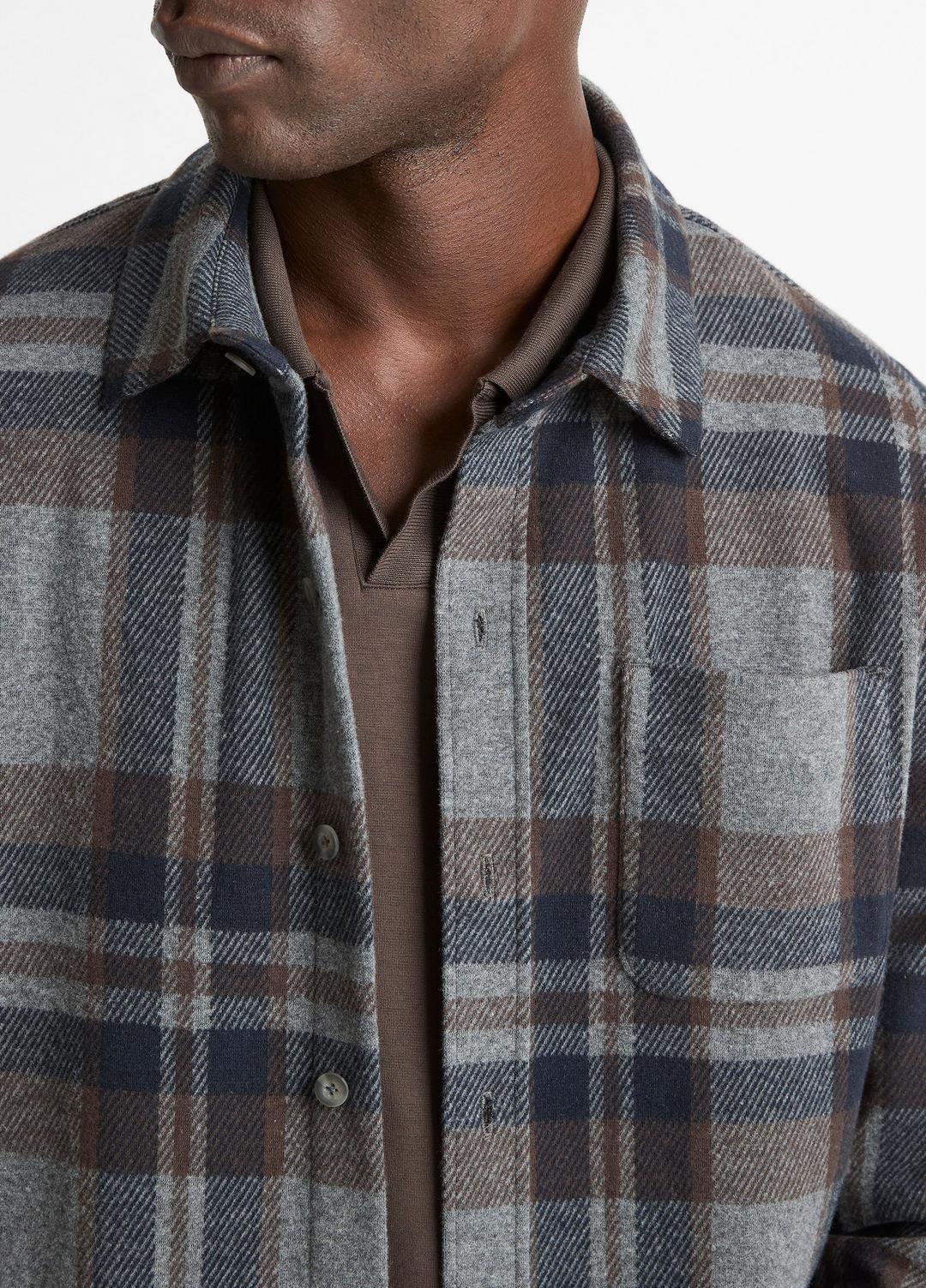 Plaid Cotton-Blend Shirt Jacket in Shirt Jackets MEDIUM HEATHER GREY COMBO | VINCE Men