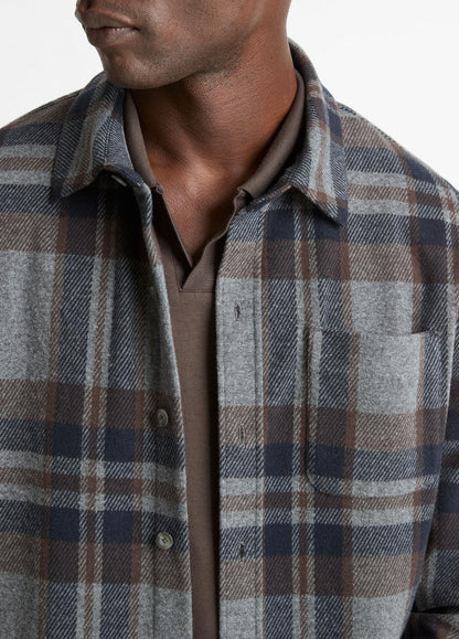 Plaid Cotton-Blend Shirt Jacket in Shirt Jackets MEDIUM HEATHER GREY COMBO | VINCE Men