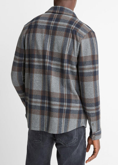 Plaid Cotton-Blend Shirt Jacket in Shirt Jackets MEDIUM HEATHER GREY COMBO | VINCE Men
