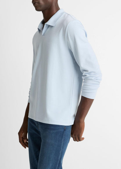 Milano Pima Cotton-Blend Johnny-Collar Shirt in Long Sleeve WHITECAP | VINCE Men