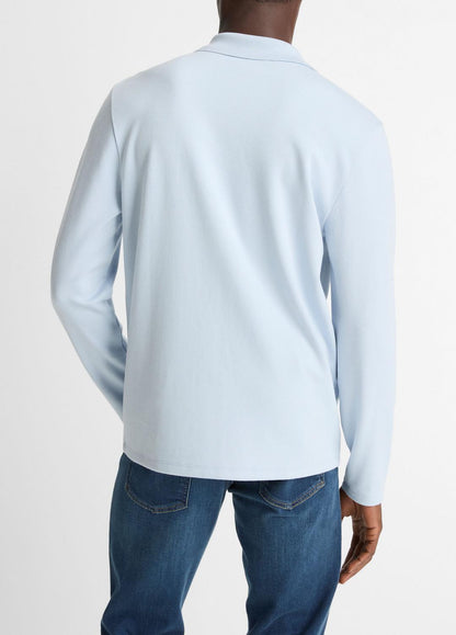 Milano Pima Cotton-Blend Johnny-Collar Shirt in Long Sleeve WHITECAP | VINCE Men