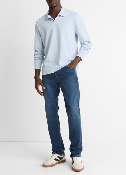 Milano Pima Cotton-Blend Johnny-Collar Shirt in Long Sleeve WHITECAP | VINCE Men