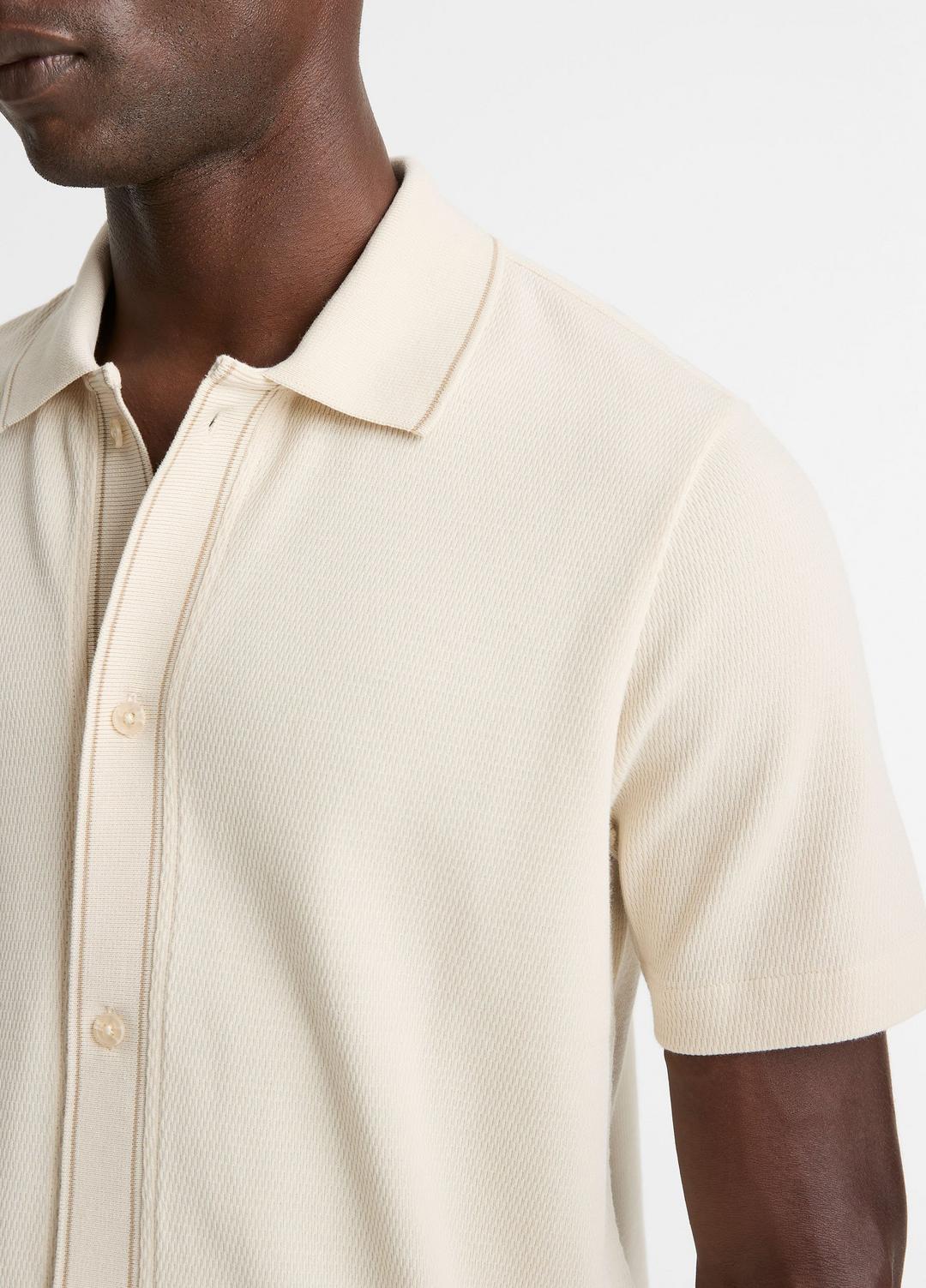 Jacquard-Knit Cotton Short-Sleeve Button-Front Shirt in Short Sleeve BONE/RIVER SAND | VINCE Men