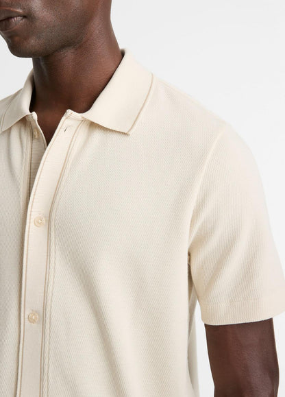 Jacquard-Knit Cotton Short-Sleeve Button-Front Shirt in Short Sleeve BONE/RIVER SAND | VINCE Men