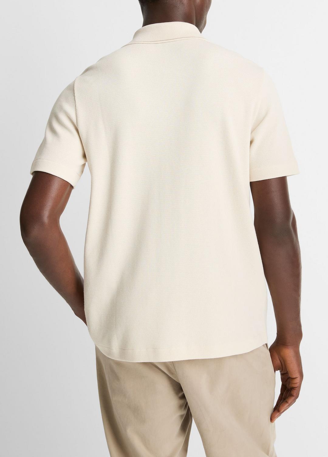 Jacquard-Knit Cotton Short-Sleeve Button-Front Shirt in Short Sleeve BONE/RIVER SAND | VINCE Men