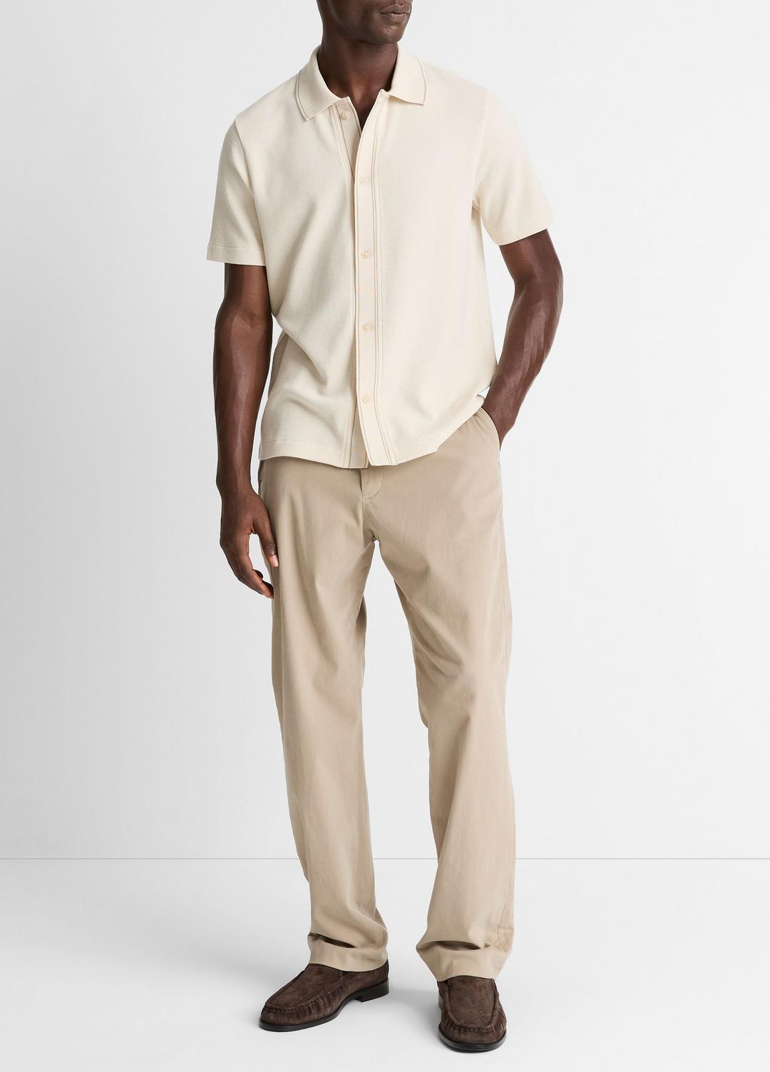 Jacquard-Knit Cotton Short-Sleeve Button-Front Shirt in Short Sleeve BONE/RIVER SAND | VINCE Men