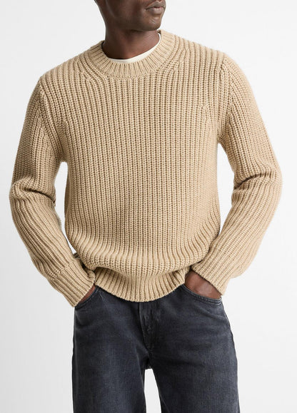 Utility Shaker Merino Wool Sweater in Crew Neck HEATHER RIVER SAND | VINCE Men