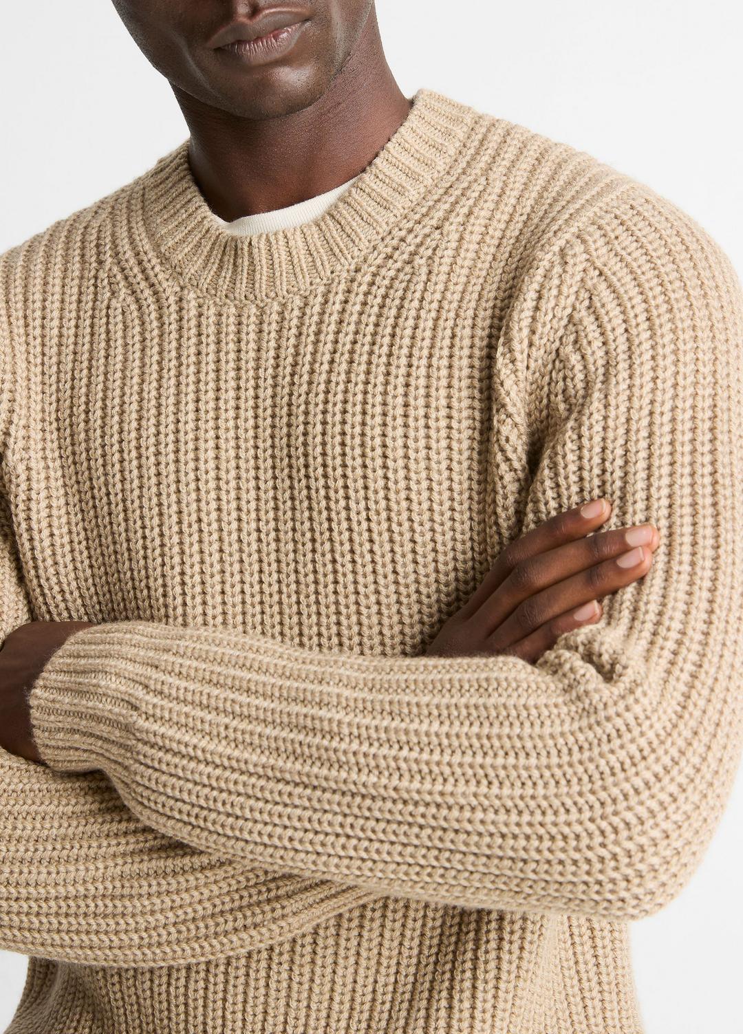 Utility Shaker Merino Wool Sweater in Crew Neck HEATHER RIVER SAND | VINCE Men