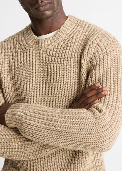 Utility Shaker Merino Wool Sweater in Crew Neck HEATHER RIVER SAND | VINCE Men
