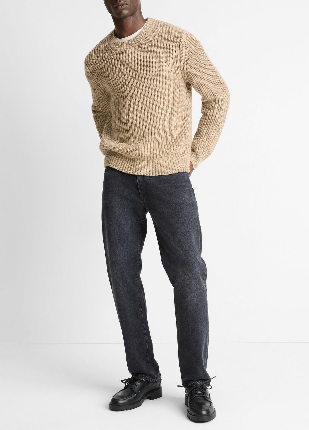 Utility Shaker Merino Wool Sweater in Crew Neck HEATHER RIVER SAND | VINCE Men