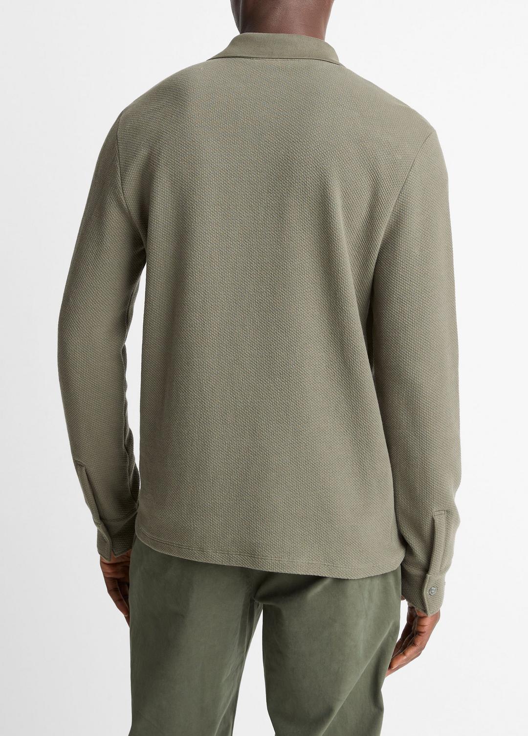 Basket-Weave Cotton Long-Sleeve Polo Shirt in Henleys & Polos SYCAMORE | VINCE Men