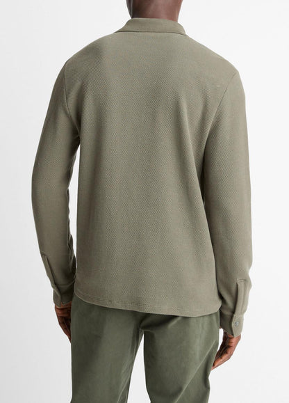 Basket-Weave Cotton Long-Sleeve Polo Shirt in Henleys & Polos SYCAMORE | VINCE Men