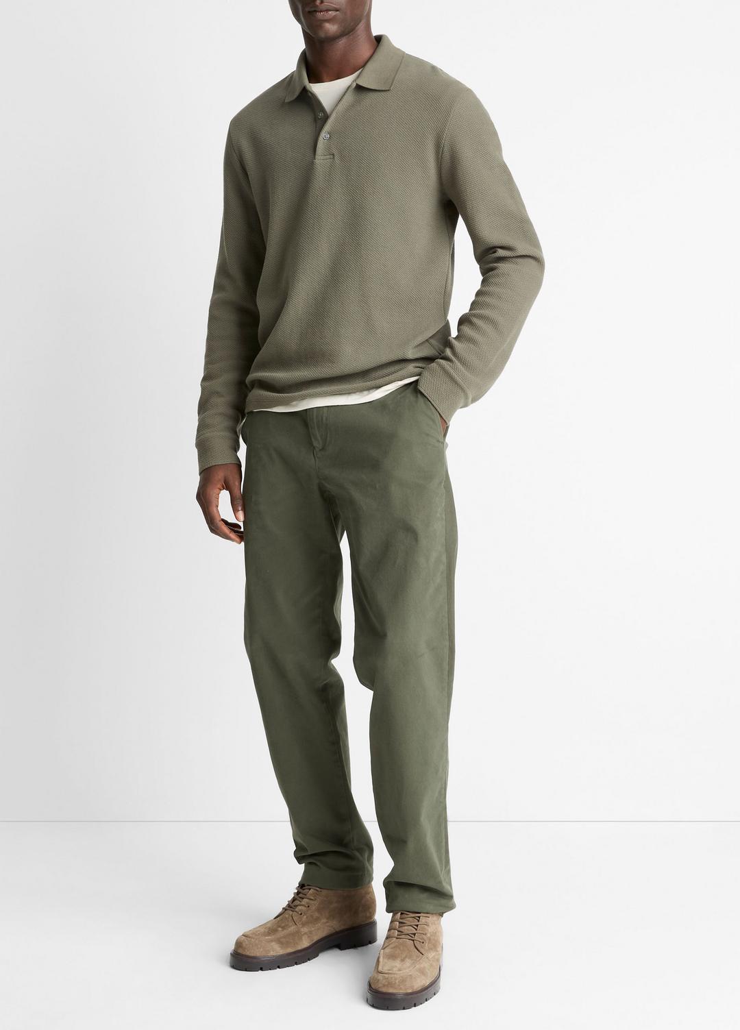 Basket-Weave Cotton Long-Sleeve Polo Shirt in Henleys & Polos SYCAMORE | VINCE Men