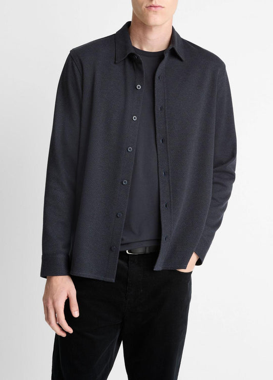 Herringbone Cotton-Blend Button-Front Shirt in Long Sleeve COASTAL BLUE | VINCE Men