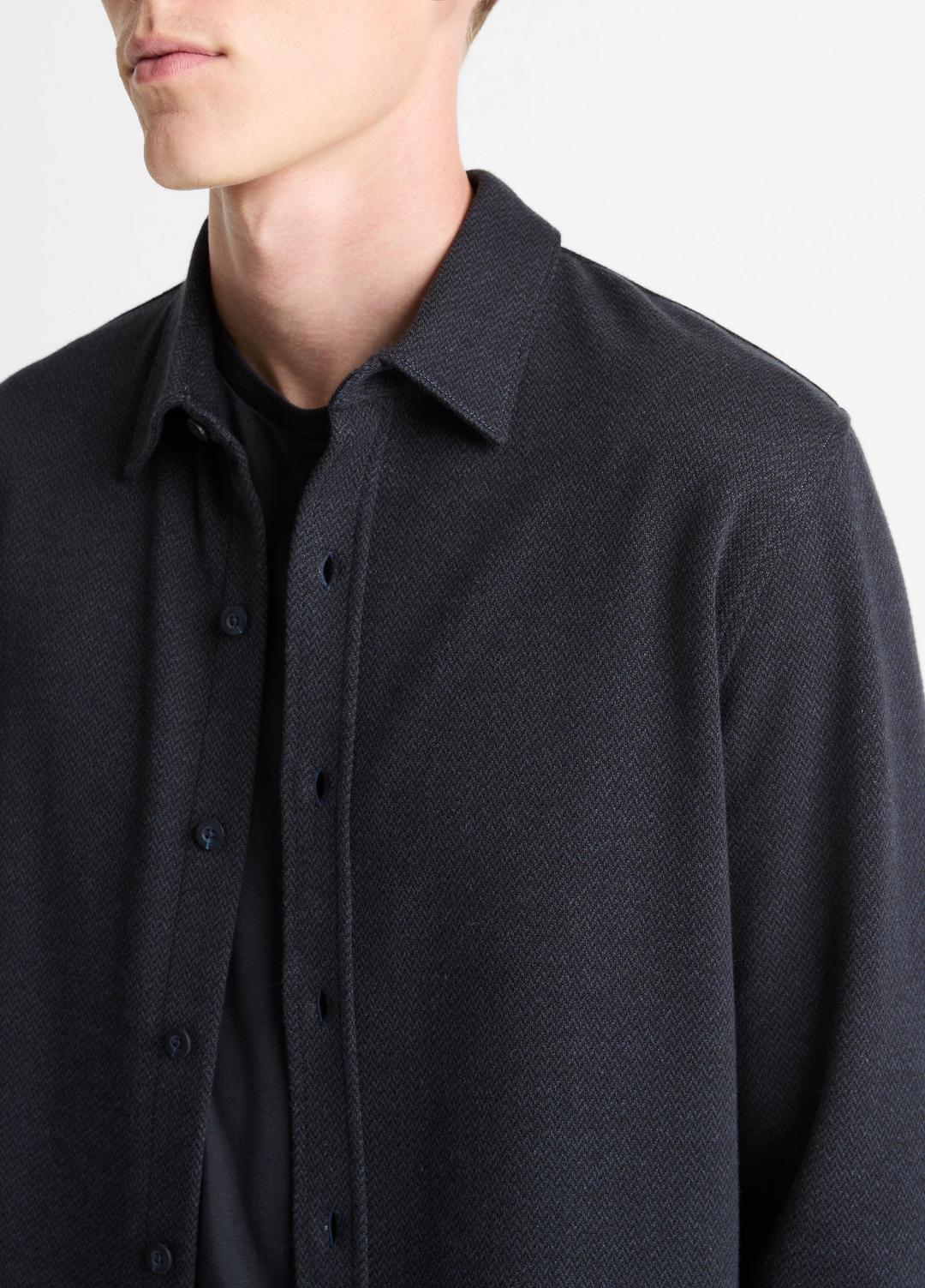 Herringbone Cotton-Blend Button-Front Shirt in Long Sleeve COASTAL BLUE | VINCE Men