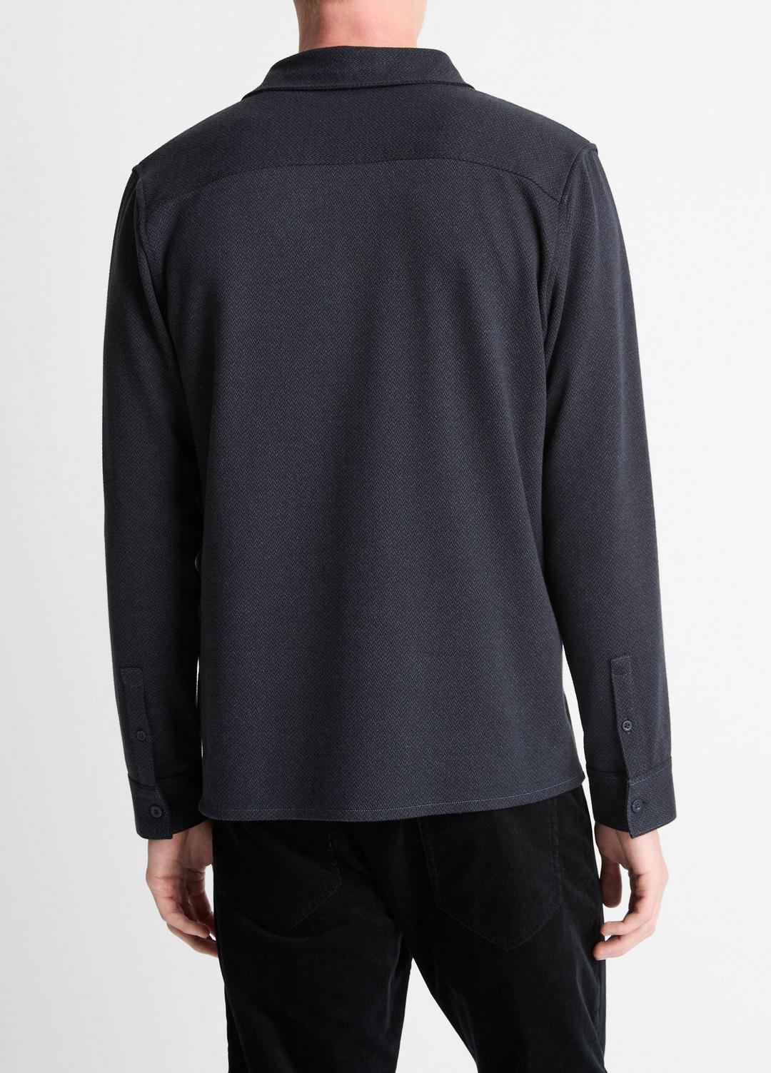 Herringbone Cotton-Blend Button-Front Shirt in Long Sleeve COASTAL BLUE | VINCE Men