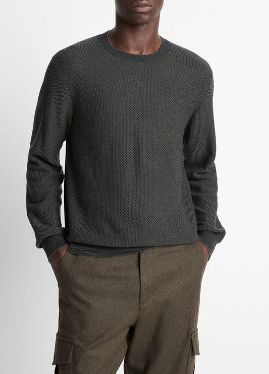 Geo-Jacquard Wool-Blend Crew Neck Sweater in Crew Neck DRIVER GREEN/COASTAL BLUE | VINCE Men