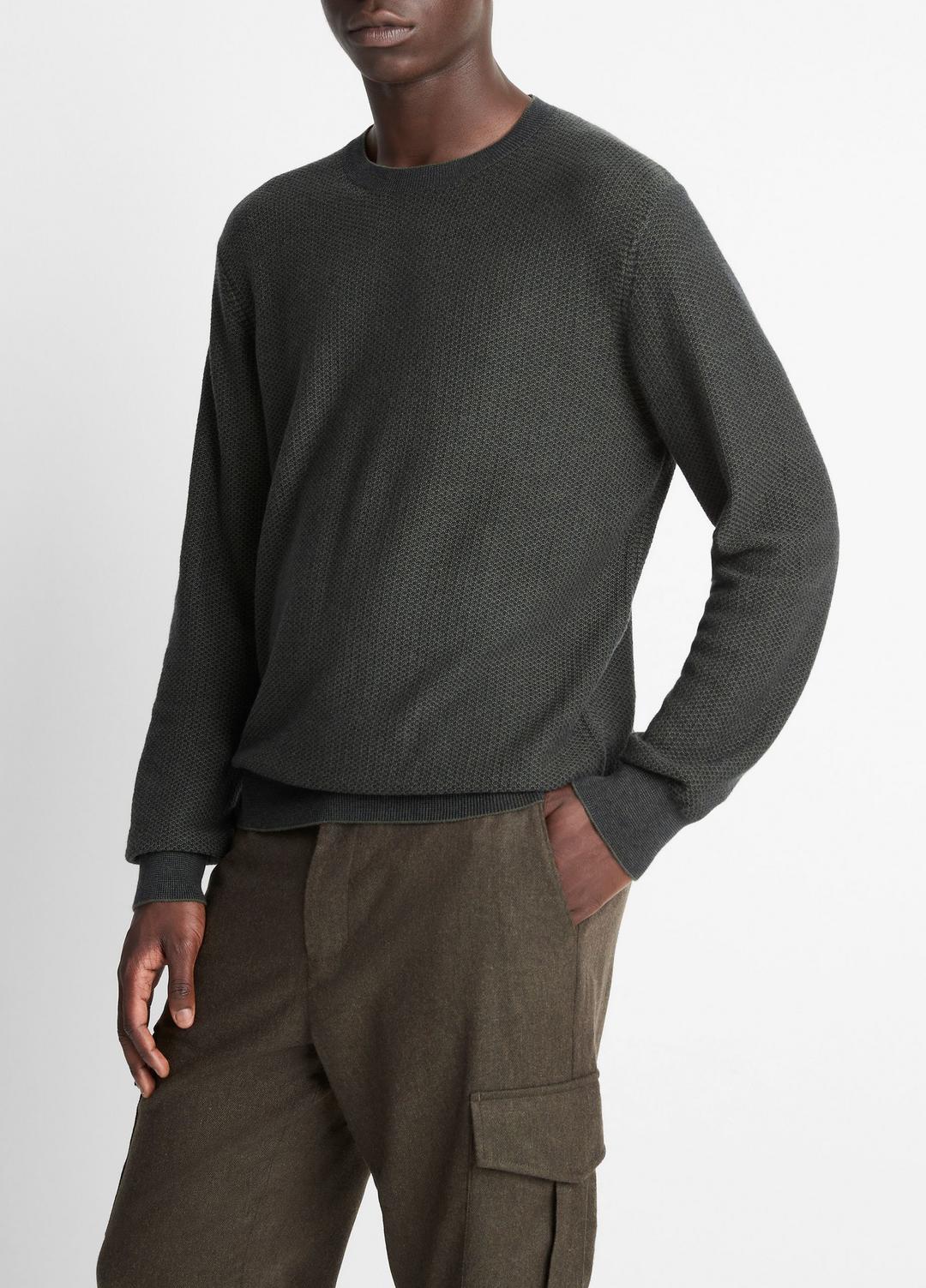 Geo-Jacquard Wool-Blend Crew Neck Sweater in Crew Neck DRIVER GREEN/COASTAL BLUE | VINCE Men