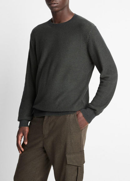 Geo-Jacquard Wool-Blend Crew Neck Sweater in Crew Neck DRIVER GREEN/COASTAL BLUE | VINCE Men