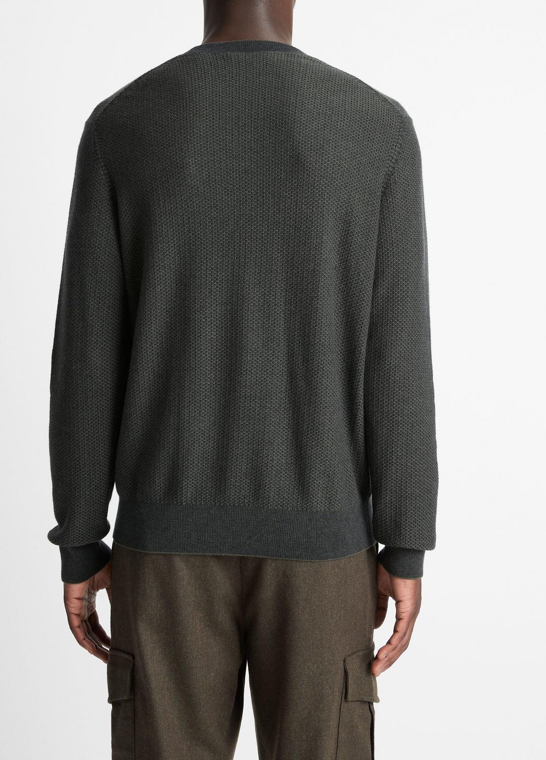 Geo-Jacquard Wool-Blend Crew Neck Sweater in Crew Neck DRIVER GREEN/COASTAL BLUE | VINCE Men