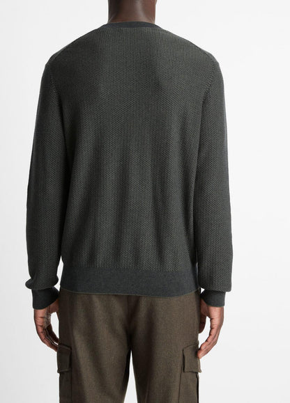 Geo-Jacquard Wool-Blend Crew Neck Sweater in Crew Neck DRIVER GREEN/COASTAL BLUE | VINCE Men