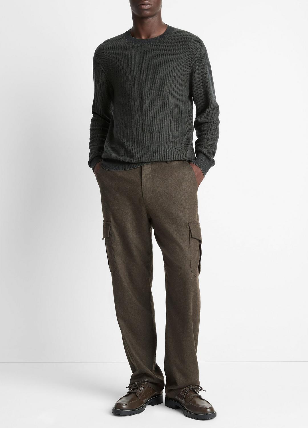 Geo-Jacquard Wool-Blend Crew Neck Sweater in Crew Neck DRIVER GREEN/COASTAL BLUE | VINCE Men