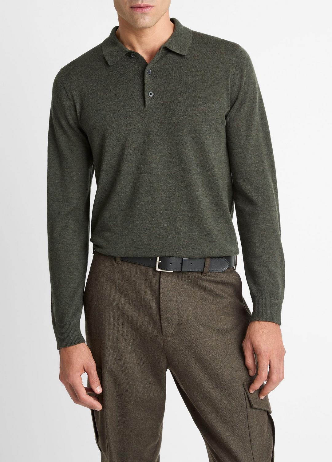 Wool Polo Sweater in Sweaters DARK LEAF | VINCE Men