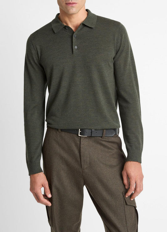 Wool Polo Sweater in Sweaters DARK LEAF | VINCE Men