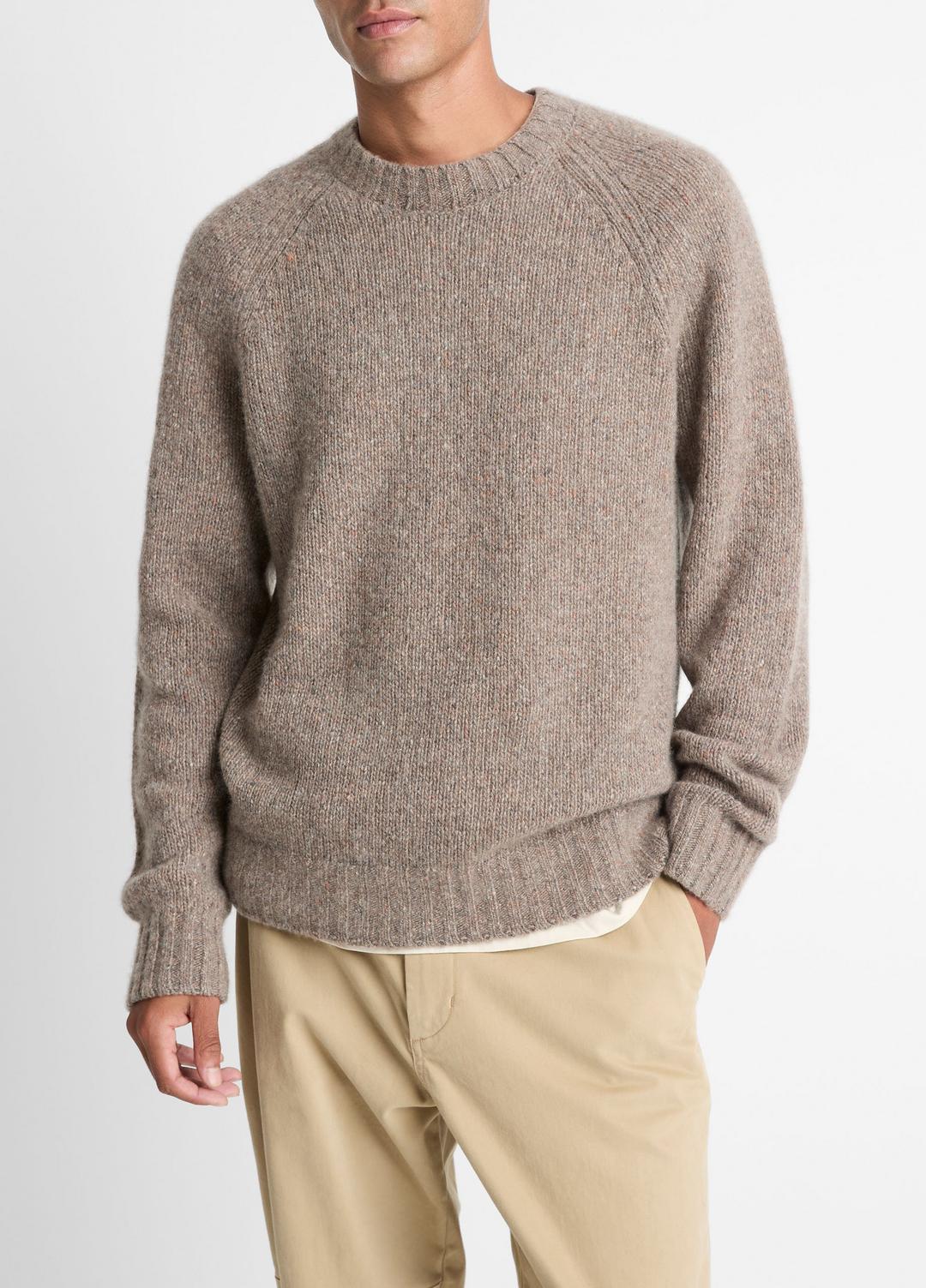 Donegal Cashmere Raglan-Sleeve Sweater in Crew Neck DARK HEATHER MOUSE | VINCE Men