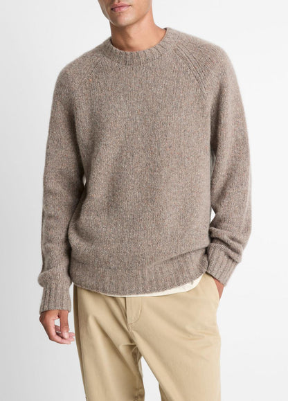 Donegal Cashmere Raglan-Sleeve Sweater in Crew Neck DARK HEATHER MOUSE | VINCE Men