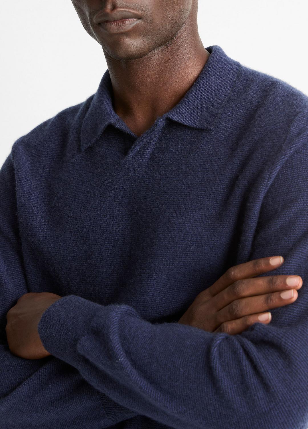 Feed Stripe Plush Cashmere Johnny-Collar Sweater in Cashmere COASTAL BLUE/DARK SAPPHIRE | VINCE Men