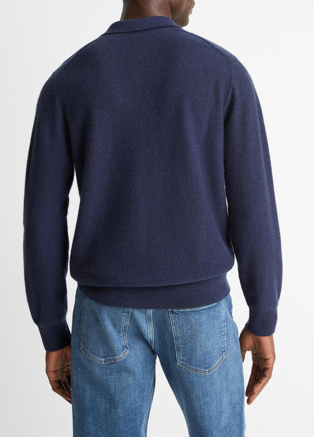 Feed Stripe Plush Cashmere Johnny-Collar Sweater in Cashmere COASTAL BLUE/DARK SAPPHIRE | VINCE Men