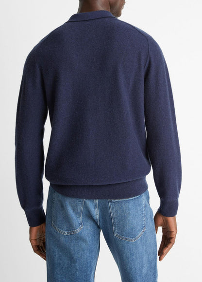 Feed Stripe Plush Cashmere Johnny-Collar Sweater in Cashmere COASTAL BLUE/DARK SAPPHIRE | VINCE Men