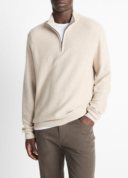 Geo-Jacquard Wool-Blend Quarter-Zip Sweater in Quarter Zip BRITISH KHAKI/CLASSIC CREAM | VINCE Men