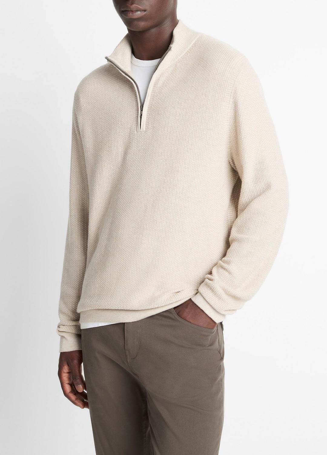 Geo-Jacquard Wool-Blend Quarter-Zip Sweater in Quarter Zip BRITISH KHAKI/CLASSIC CREAM | VINCE Men