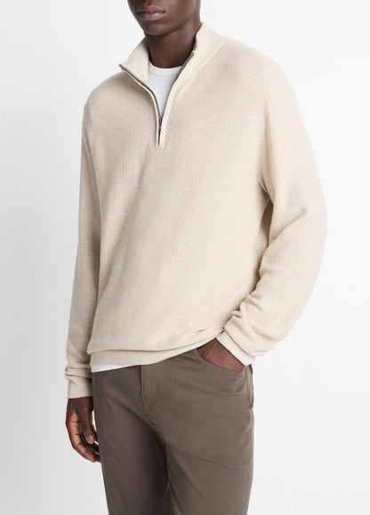 Geo-Jacquard Wool-Blend Quarter-Zip Sweater in Quarter Zip BRITISH KHAKI/CLASSIC CREAM | VINCE Men