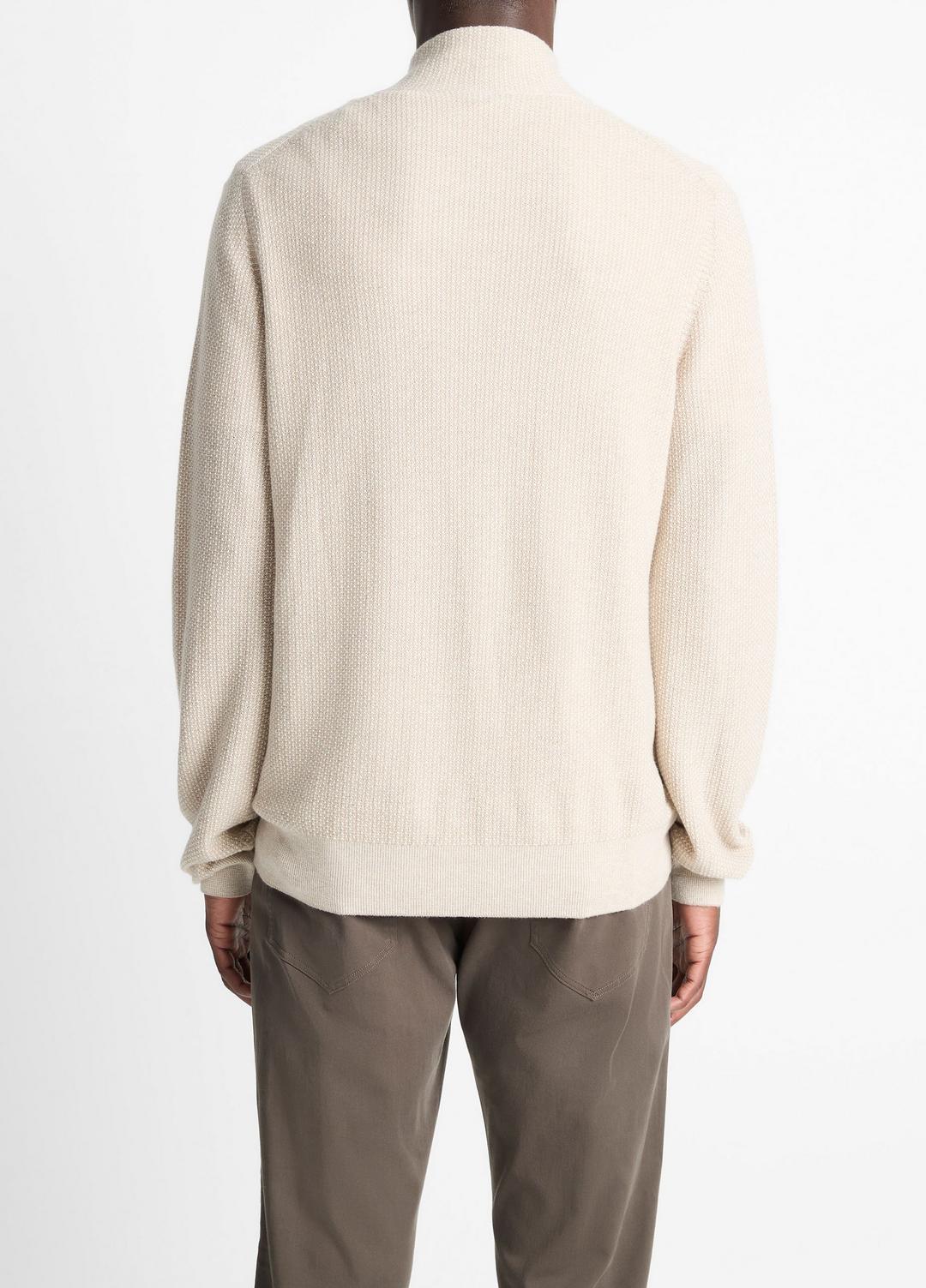 Geo-Jacquard Wool-Blend Quarter-Zip Sweater in Quarter Zip BRITISH KHAKI/CLASSIC CREAM | VINCE Men