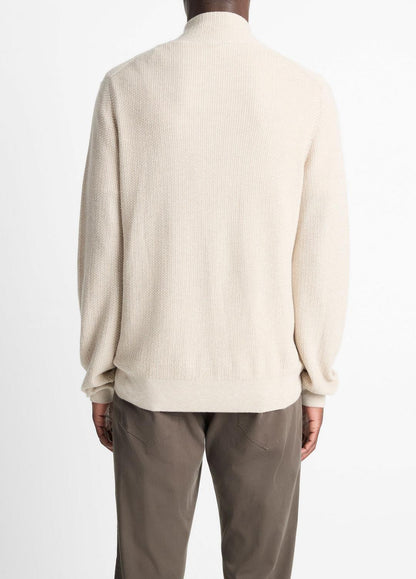 Geo-Jacquard Wool-Blend Quarter-Zip Sweater in Quarter Zip BRITISH KHAKI/CLASSIC CREAM | VINCE Men