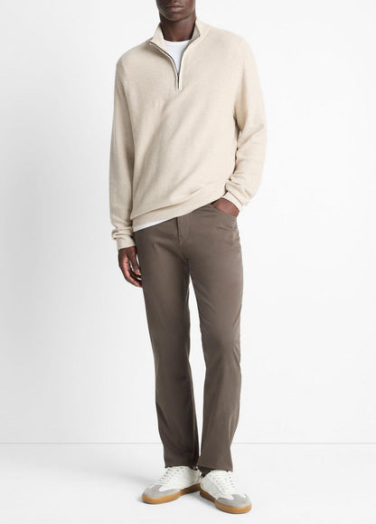 Geo-Jacquard Wool-Blend Quarter-Zip Sweater in Quarter Zip BRITISH KHAKI/CLASSIC CREAM | VINCE Men