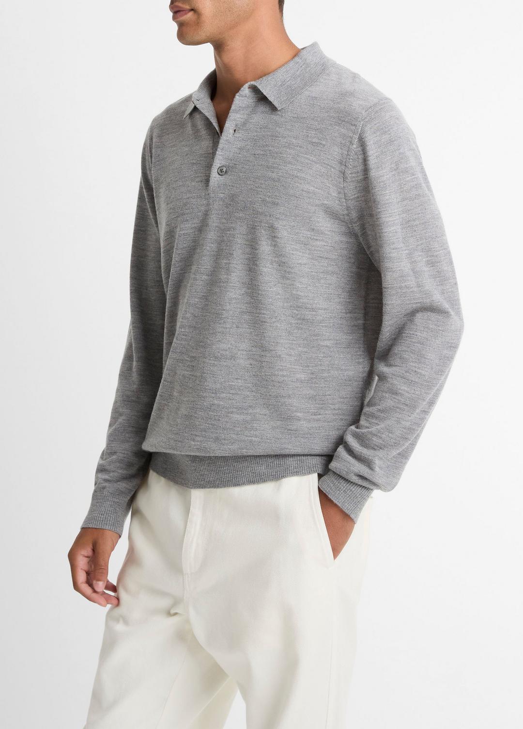 Wool Polo Sweater in Sweaters HEATHER GREY | VINCE Men