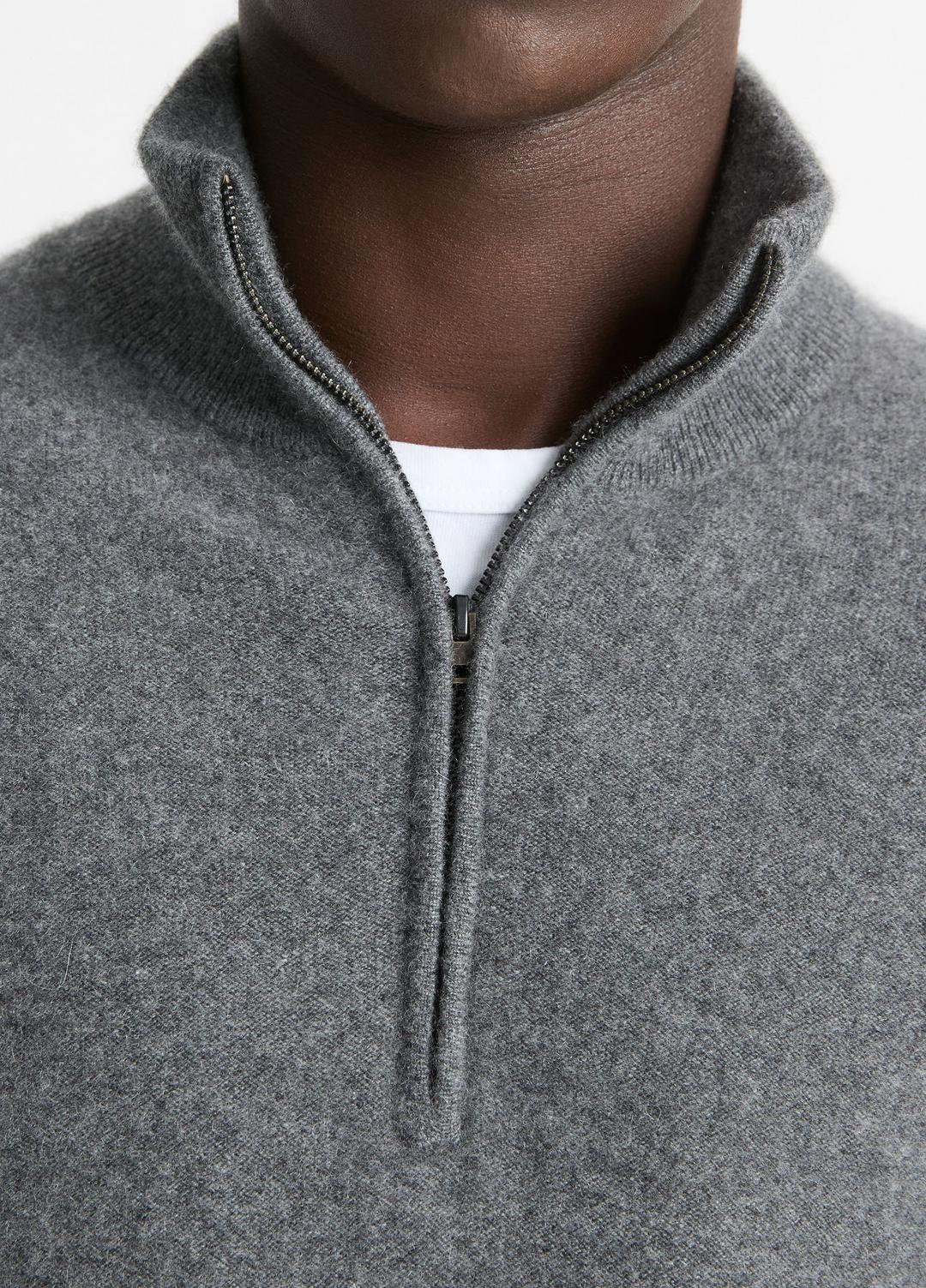 Plush Cashmere Quarter-Zip Sweater in Quarter Zip MEDIUM HEATHER GREY | VINCE Men