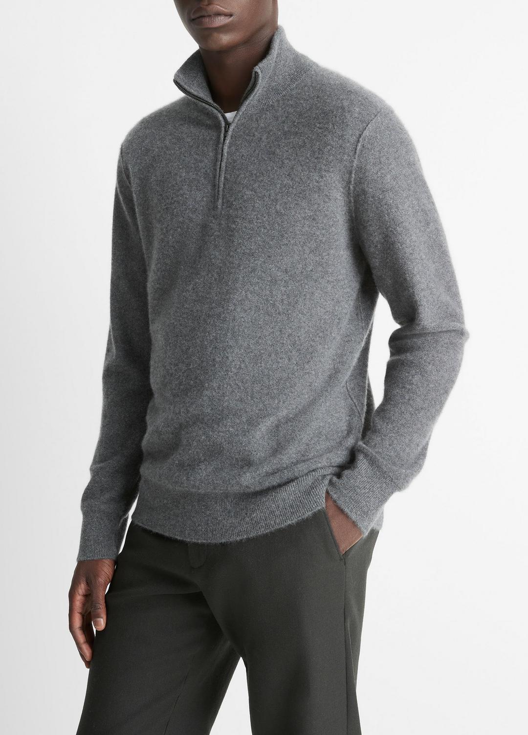 Plush Cashmere Quarter-Zip Sweater in Quarter Zip MEDIUM HEATHER GREY | VINCE Men