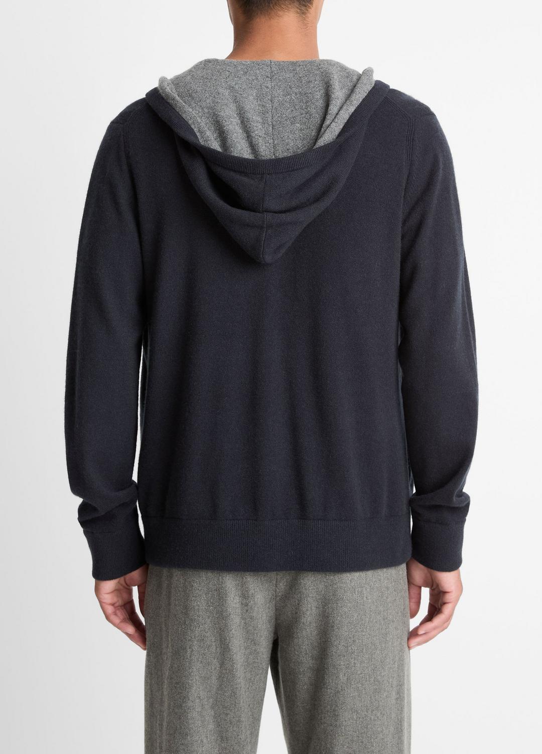 Cashmere Zip-Front Hoodie in Cashmere COASTAL BLUE/MEDIUM HEATHER GREY | VINCE Men
