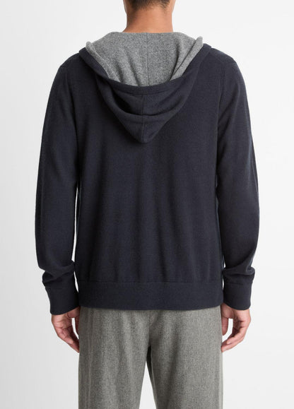Cashmere Zip-Front Hoodie in Cashmere COASTAL BLUE/MEDIUM HEATHER GREY | VINCE Men