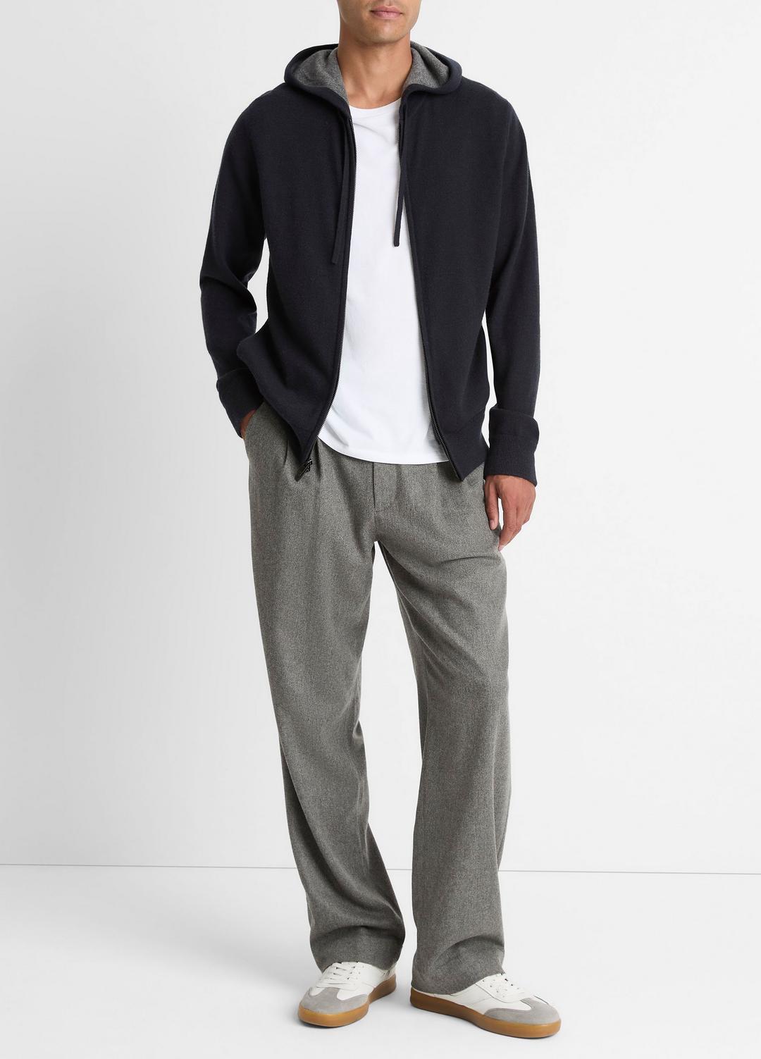 Cashmere Zip-Front Hoodie in Cashmere COASTAL BLUE/MEDIUM HEATHER GREY | VINCE Men